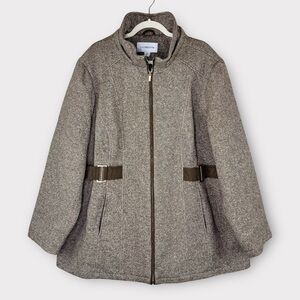 Liz Claiborne Olive Brown Tweed Fleece Jacket 3X Mid-weight Mid-length Cozy NWT